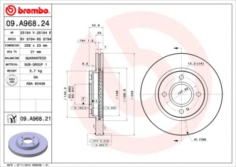 Диск тормозной FORD KA+, FORD AUSTRALIA, BREMBO (09A96821) Диск тормозной FORD KA+, FORD AUSTRALIA, BREMBO (09A96821)