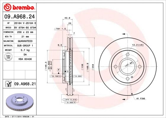 Диск тормозной FORD KA+, FORD AUSTRALIA, BREMBO (09A96821) Диск тормозной FORD KA+, FORD AUSTRALIA, BREMBO (09A96821)