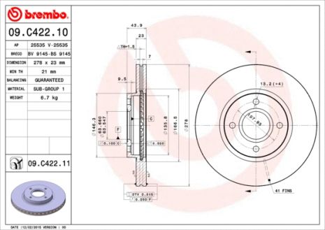 Диск тормозной FORD AUSTRALIA, BREMBO (09C42211) Диск тормозной FORD AUSTRALIA, BREMBO (09C42211)