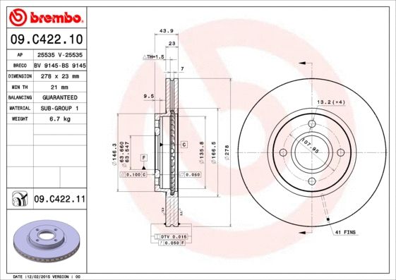 Диск тормозной FORD AUSTRALIA, BREMBO (09C42211) Диск тормозной FORD AUSTRALIA, BREMBO (09C42211)