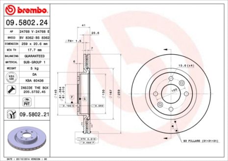 Диск тормозной LADA LARGUS, NISSAN KUBISTAR, BREMBO (09580221) Диск тормозной LADA LARGUS, NISSAN KUBISTAR, BREMBO (09580221)