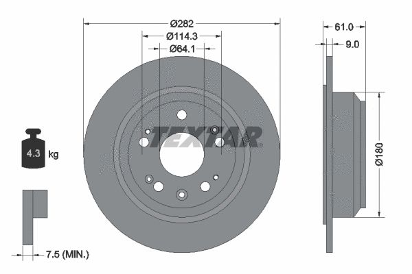 Диск гальмівний HONDA (GAC), TEXTAR (92165803) Диск гальмівний HONDA (GAC), TEXTAR (92165803)