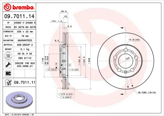 Диск тормозной BREMBO (09701114) Диск тормозной BREMBO (09701114)