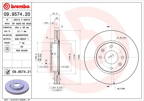 Диск гальмівний KIA (DYK), HYUNDAI (BEIJING), BREMBO (09957421) Диск гальмівний KIA (DYK), HYUNDAI (BEIJING), BREMBO (09957421)