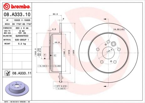 Диск тормозной TOYOTA RAV, CHERY TIGGO, BREMBO (08A33311) Диск тормозной TOYOTA RAV, CHERY TIGGO, BREMBO (08A33311)