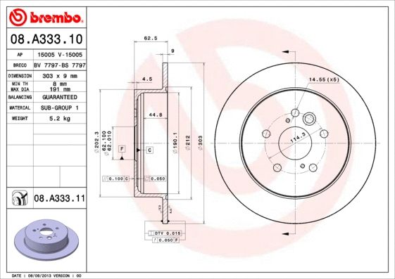 Диск тормозной TOYOTA RAV, CHERY TIGGO, BREMBO (08A33311) Диск тормозной TOYOTA RAV, CHERY TIGGO, BREMBO (08A33311)