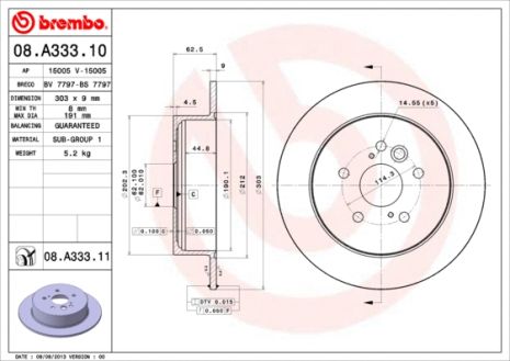 Диск тормозной TOYOTA RAV, CHERY TIGGO, BREMBO (08A33311) Диск тормозной TOYOTA RAV, CHERY TIGGO, BREMBO (08A33311)