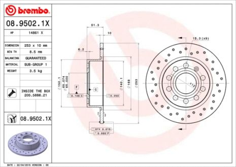Диск тормозной VW (SVW), VW (FAW), BREMBO (0895021X) Диск тормозной VW (SVW), VW (FAW), BREMBO (0895021X)