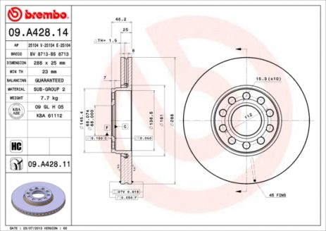 Диск гальмівний SKODA SUPERB, VW PASSAT, BREMBO (09A42811) Диск гальмівний SKODA SUPERB, VW PASSAT, BREMBO (09A42811)