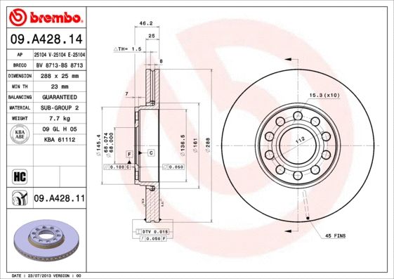 Диск гальмівний SKODA SUPERB, VW PASSAT, BREMBO (09A42811) Диск гальмівний SKODA SUPERB, VW PASSAT, BREMBO (09A42811)
