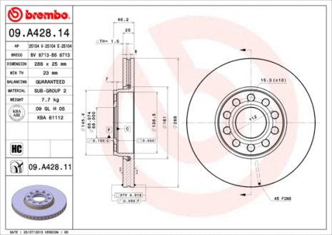 Диск гальмівний SKODA SUPERB, VW PASSAT, BREMBO (09A42811)
