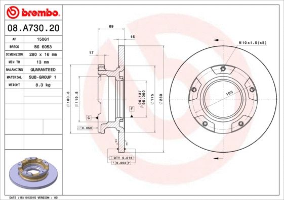 Диск тормозной FORD TRANSIT, BREMBO (08A73020) Диск тормозной FORD TRANSIT, BREMBO (08A73020)