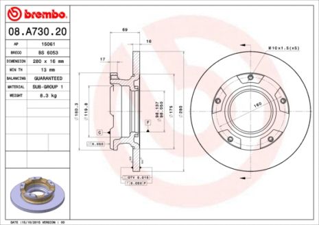 Диск тормозной FORD TRANSIT, BREMBO (08A73020) Диск тормозной FORD TRANSIT, BREMBO (08A73020)