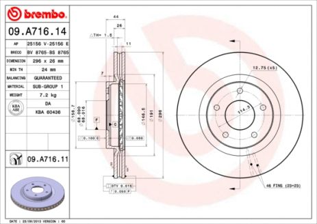 Диск тормозной NISSAN передний BREMBO (09.A716.14) Диск тормозной NISSAN передний BREMBO (09.A716.14)