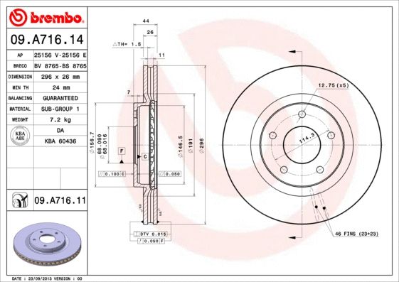 Диск тормозной NISSAN передний BREMBO (09.A716.14) Диск тормозной NISSAN передний BREMBO (09.A716.14)