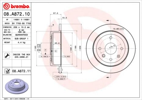Диск тормозной CHEVROLET (SGM), BAOJUN (SGMW), BREMBO (08A87211)