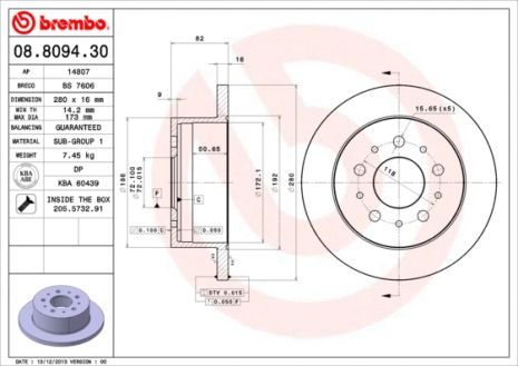 Диск тормозной VAUXHALL MOVANO, OPEL MOVANO, BREMBO (08809430) Диск тормозной VAUXHALL MOVANO, OPEL MOVANO, BREMBO (08809430)