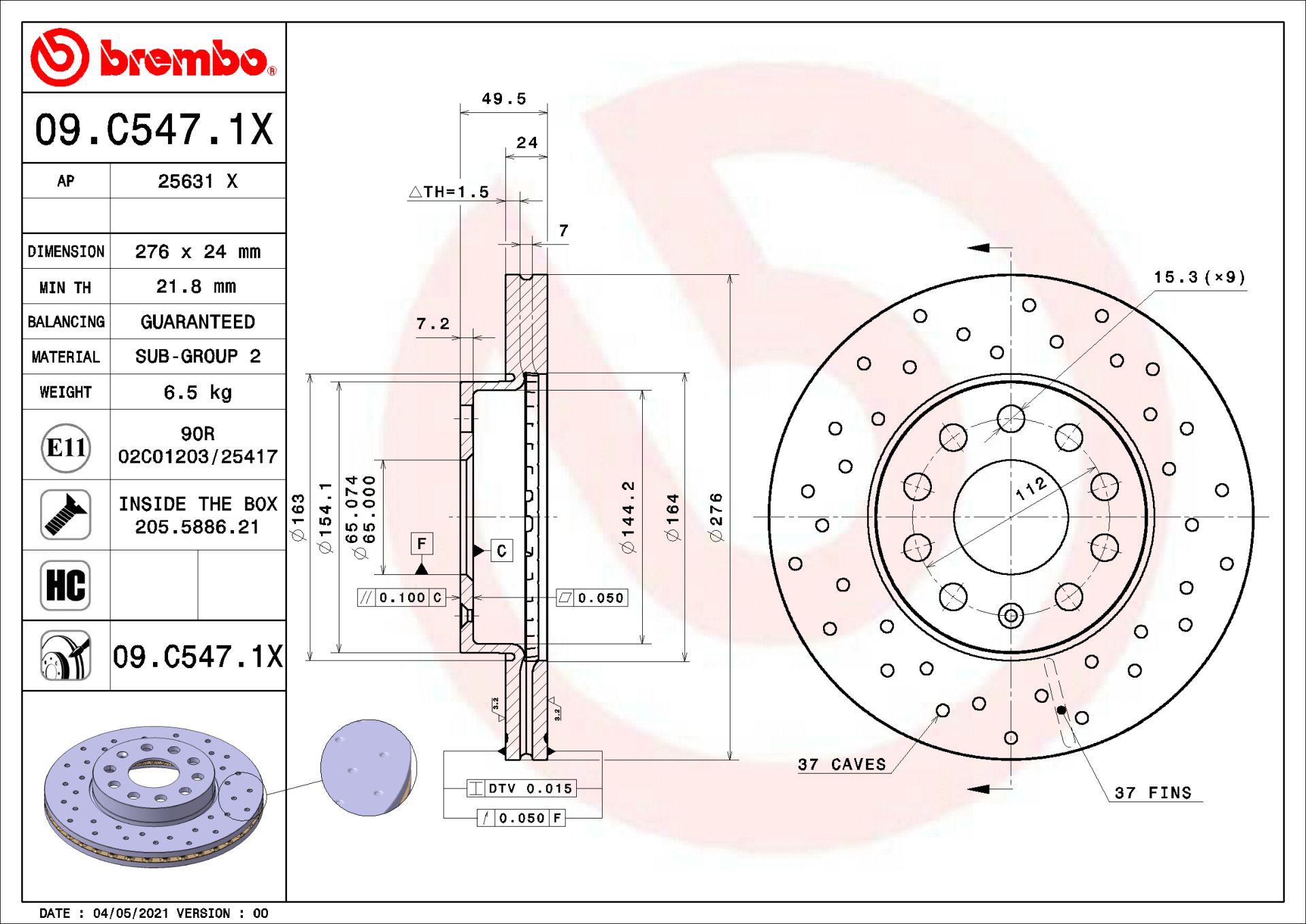 Диск гальмівний VW (SVW), SKODA (SVW), BREMBO (09C5471X) Диск гальмівний VW (SVW), SKODA (SVW), BREMBO (09C5471X)