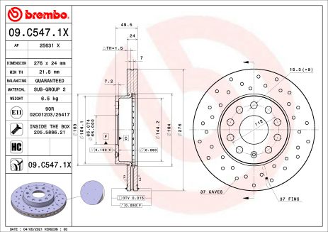 Диск тормозной VW (SVW), SKODA (SVW), BREMBO (09C5471X)