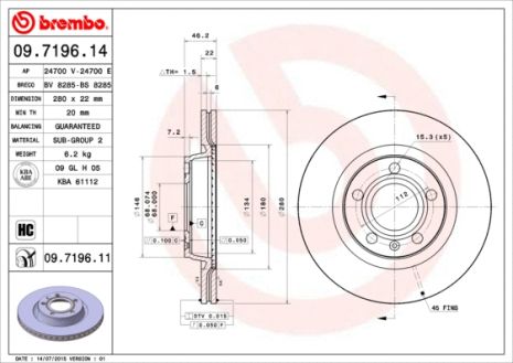 Диск тормозной SEAT EXEO, VW PASSAT, BREMBO (09719611) Диск тормозной SEAT EXEO, VW PASSAT, BREMBO (09719611)