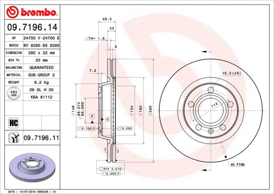 Диск тормозной SEAT EXEO, VW PASSAT, BREMBO (09719611) Диск тормозной SEAT EXEO, VW PASSAT, BREMBO (09719611)
