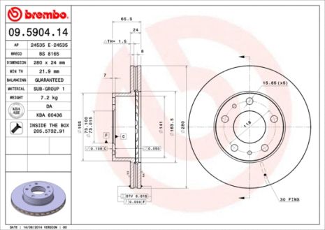 Диск тормозной PEUGEOT BOXER, CITROËN JUMPER, BREMBO (09590414) Диск тормозной PEUGEOT BOXER, CITROËN JUMPER, BREMBO (09590414)