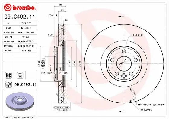 Диск тормозной JAGUAR (CHERY), LAND ROVER, BREMBO (09C49211) Диск тормозной JAGUAR (CHERY), LAND ROVER, BREMBO (09C49211)