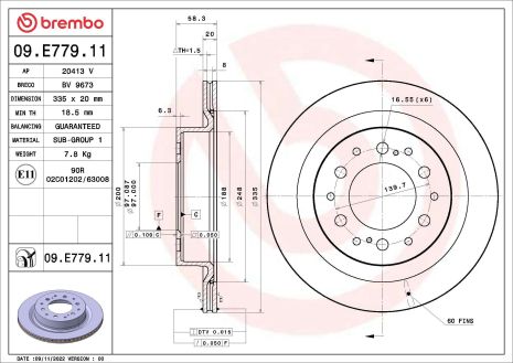 Диск тормозной LEXUS LX, BREMBO (09E77911)