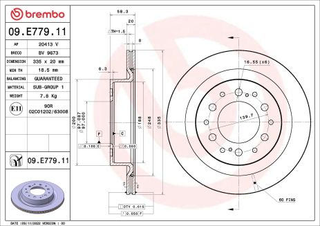Диск тормозной LEXUS LX, BREMBO (09E77911) Диск тормозной LEXUS LX, BREMBO (09E77911)