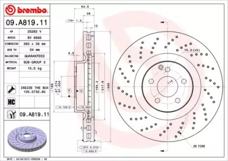 Диск тормозной BREMBO (09A81911)