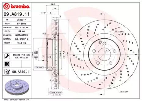 Диск тормозной BREMBO (09A81911)