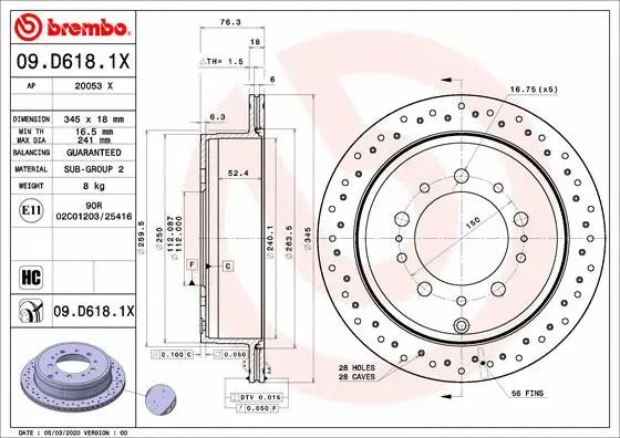 Диск тормозной TOYOTA (FAW), LEXUS LX, BREMBO (09D6181X) Диск тормозной TOYOTA (FAW), LEXUS LX, BREMBO (09D6181X)