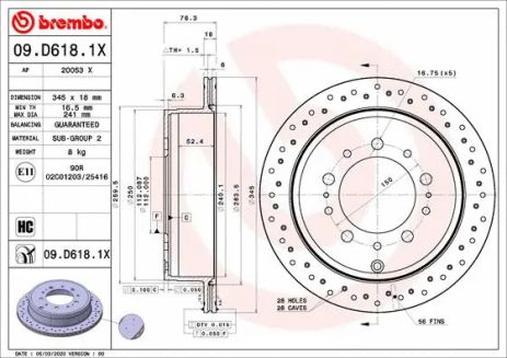 Диск тормозной TOYOTA (FAW), LEXUS LX, BREMBO (09D6181X) Диск тормозной TOYOTA (FAW), LEXUS LX, BREMBO (09D6181X)
