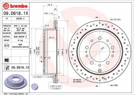 Диск тормозной TOYOTA (FAW), LEXUS LX, BREMBO (09D6181X) Диск тормозной TOYOTA (FAW), LEXUS LX, BREMBO (09D6181X)