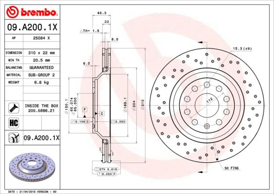 Диск тормозной AUDI (SAIC), AUDI (FAW), BREMBO (09A2001X) Диск тормозной AUDI (SAIC), AUDI (FAW), BREMBO (09A2001X)