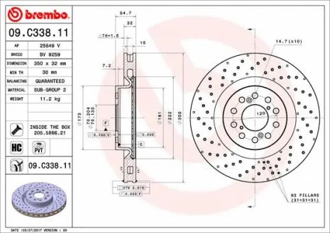 Диск тормозной HONDA CIVIC, BREMBO (09C33811)
