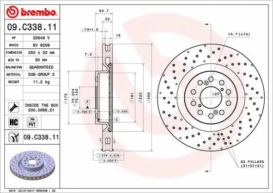 Диск тормозной HONDA CIVIC, BREMBO (09C33811) Диск тормозной HONDA CIVIC, BREMBO (09C33811)