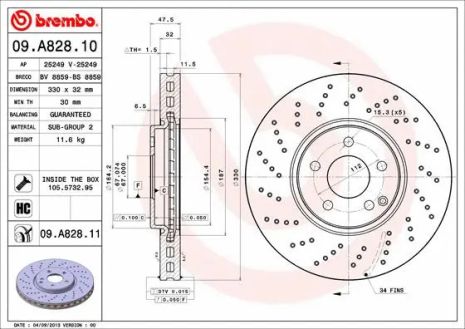 Диск тормозной MERCEDES-BENZ E-CLASS, BREMBO (09A82811)