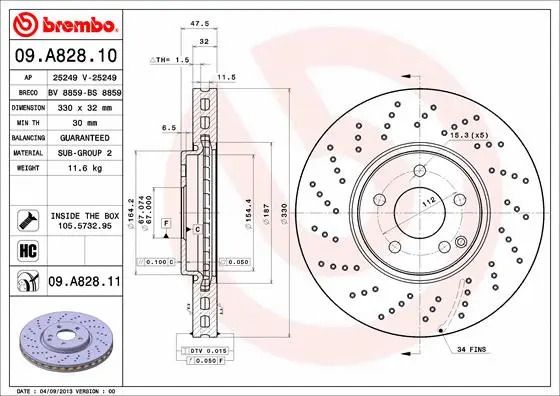 Диск тормозной MERCEDES-BENZ E-CLASS, BREMBO (09A82811) Диск тормозной MERCEDES-BENZ E-CLASS, BREMBO (09A82811)