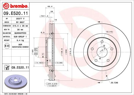Диск тормозной SUBARU FORESTER, BREMBO (09E52011) Диск тормозной SUBARU FORESTER, BREMBO (09E52011)