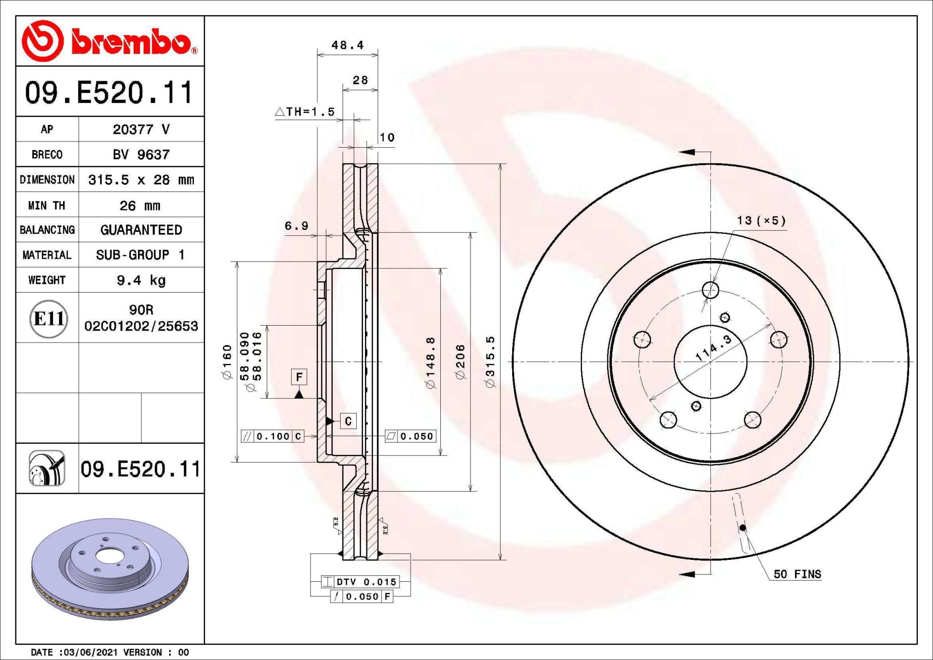 Диск тормозной SUBARU FORESTER, BREMBO (09E52011) Диск тормозной SUBARU FORESTER, BREMBO (09E52011)