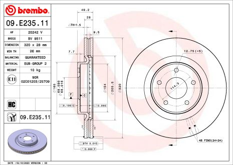 Диск тормозной NISSAN (DFAC), INFINITI JX, BREMBO (09E23511)