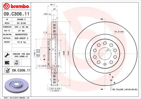 Диск тормозной SKODA (SVW), VW (SVW), BREMBO (09C30611)