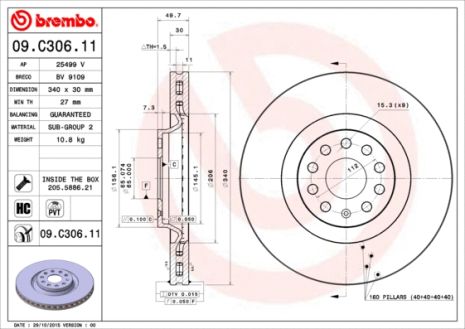 Диск гальмівний SKODA (SVW), VW (SVW), BREMBO (09C30611)