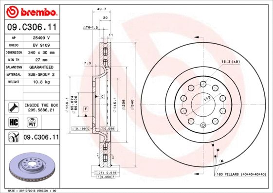Диск гальмівний SKODA (SVW), VW (SVW), BREMBO (09C30611) Диск гальмівний SKODA (SVW), VW (SVW), BREMBO (09C30611)