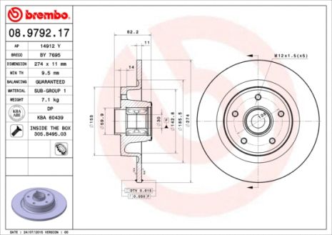 Диск тормозной RENAULT LAGUNA, BREMBO (08979217) Диск тормозной RENAULT LAGUNA, BREMBO (08979217)