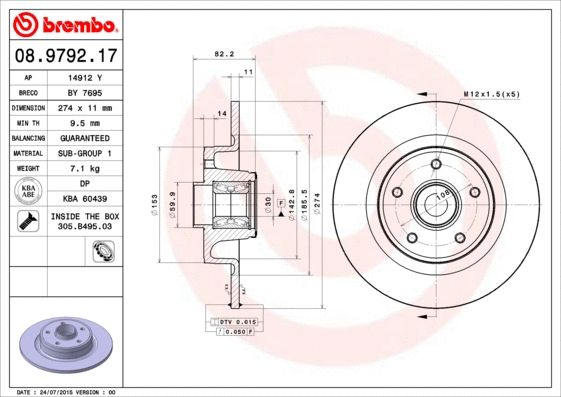 Диск тормозной RENAULT LAGUNA, BREMBO (08979217) Диск тормозной RENAULT LAGUNA, BREMBO (08979217)