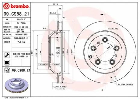 Диск тормозной PORSCHE CAYENNE, BREMBO (09C98821)
