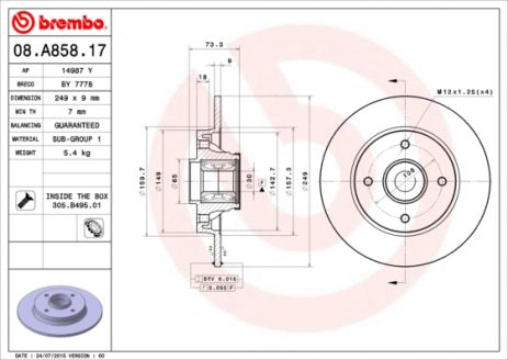 Диск тормозной DS DS, CITROËN C4, BREMBO (08A85817) Диск тормозной DS DS, CITROËN C4, BREMBO (08A85817)