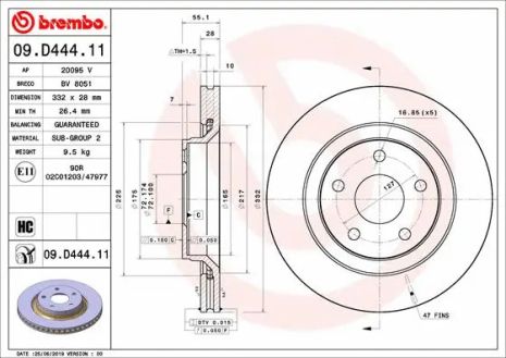 Диск тормозной JEEP WRANGLER, BREMBO (09D44411)